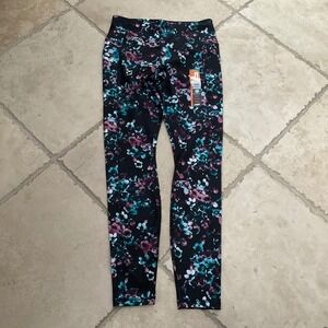 NWT Avia Womens Leggings Floral Print Black Teal Pink Size M